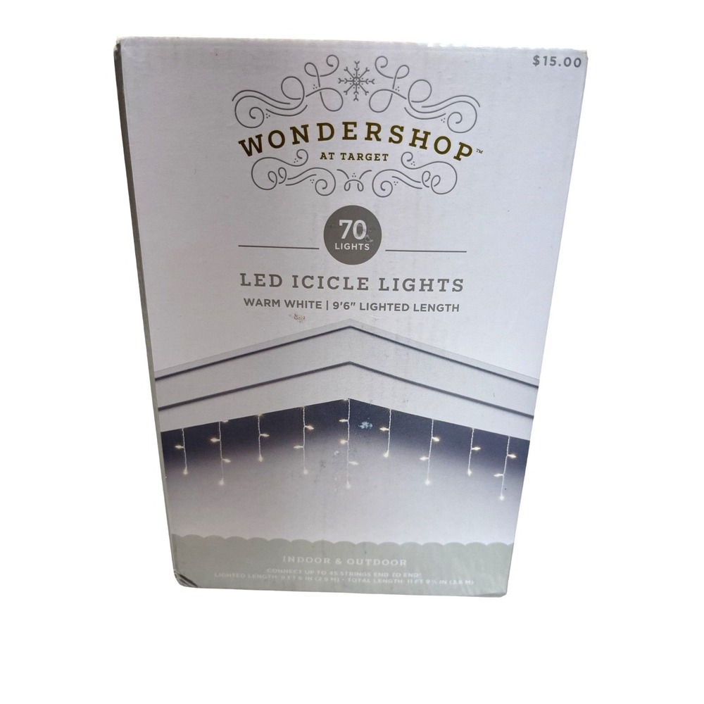 Wondershop LED Icicle Lights 70 Count Warm White 96" Length Indoor & Outdoor Use